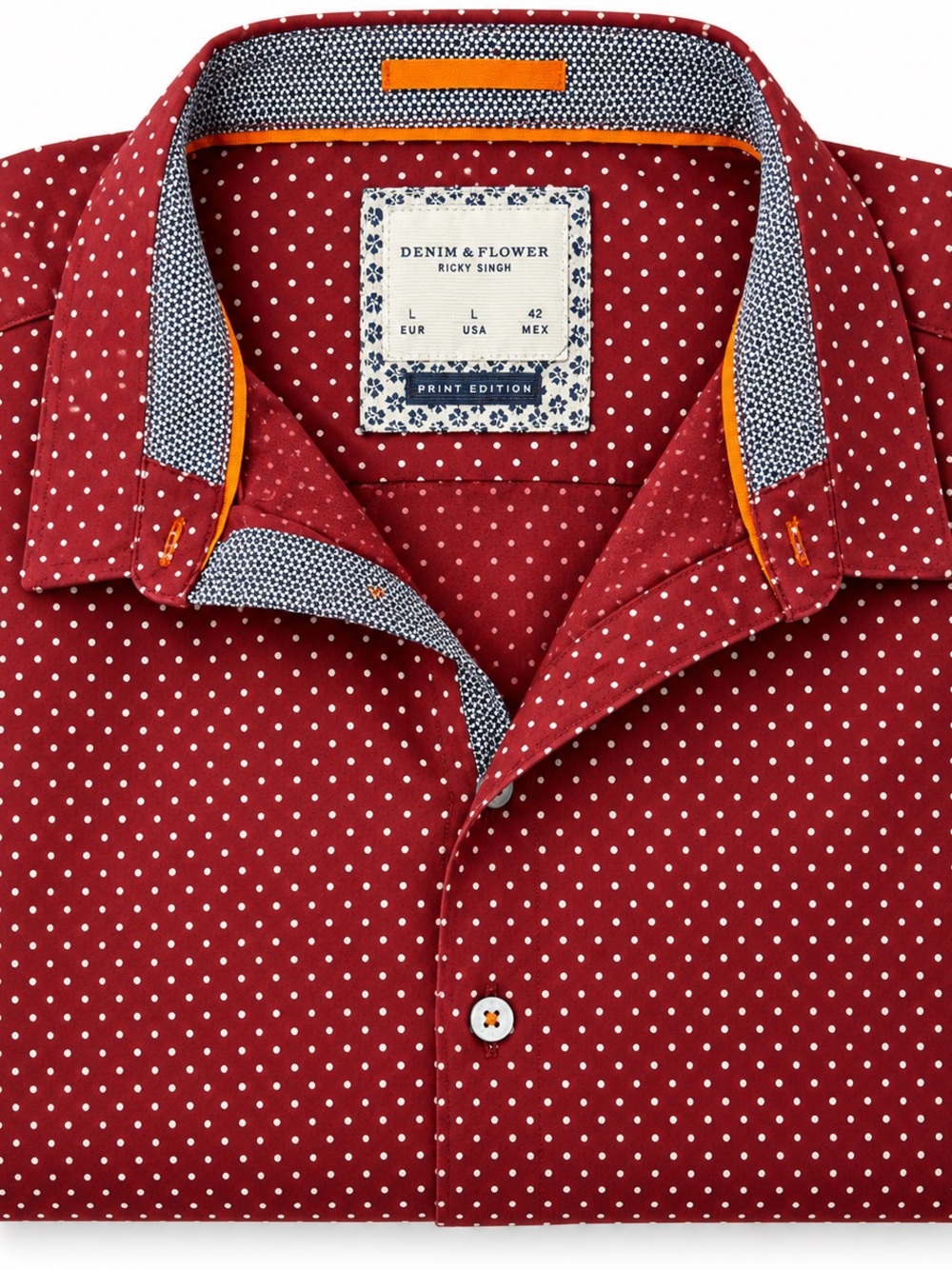 Denim & Flower Men's Burgundy with White Polka Dot Button-Down Shirt